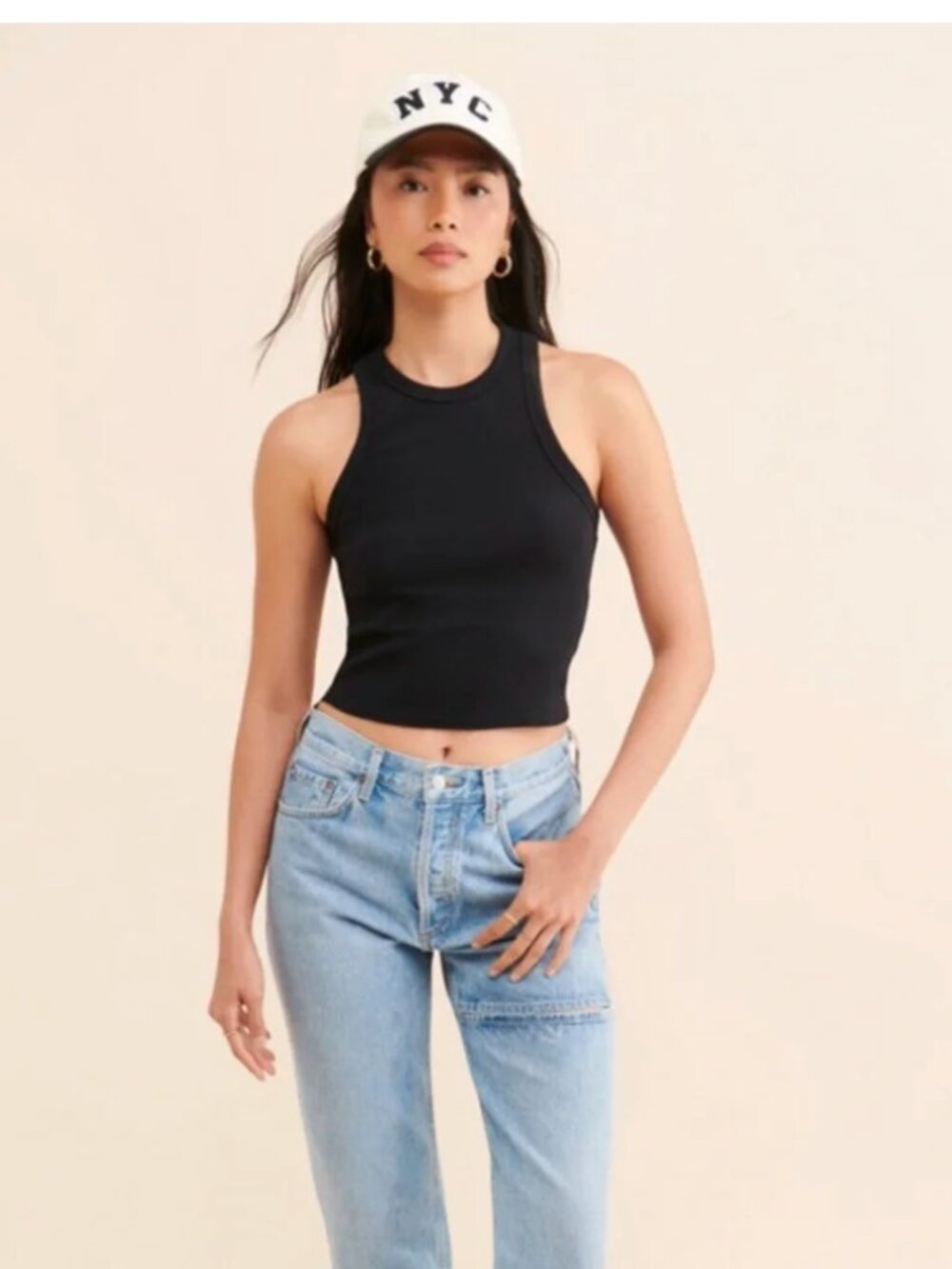 Anthropologie Maeve Blair Cropped Racerback Tank - BLACK